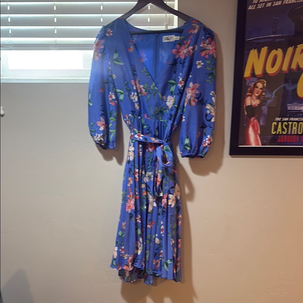 Vintage Floral Blue Wrap Dress
